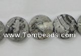 CPT125 15.5 inches 15mm faceted coin grey picture jasper beads