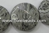 CPT127 15.5 inches 30mm faceted coin grey picture jasper beads