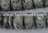 CPT135 15.5 inches 12*20mm faceted rondelle grey picture jasper beads