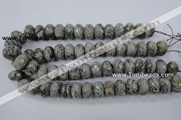 CPT135 15.5 inches 12*20mm faceted rondelle grey picture jasper beads