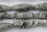 CPT136 15.5 inches 10*30mm faceted rice grey picture jasper beads