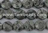 CPT140 15.5 inches 12mm faceted coin grey picture jasper beads