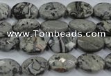 CPT143 15.5 inches 10*14mm faceted oval grey picture jasper beads