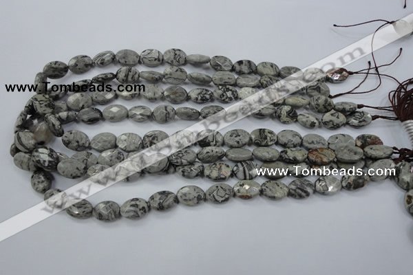 CPT143 15.5 inches 10*14mm faceted oval grey picture jasper beads