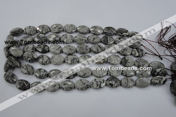 CPT145 15.5 inches 13*18mm faceted oval grey picture jasper beads