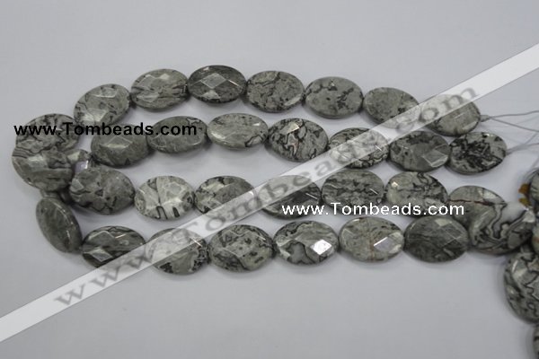 CPT147 15.5 inches 18*25mm faceted oval grey picture jasper beads