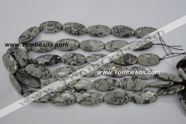 CPT148 15.5 inches 15*30mm faceted marquise grey picture jasper beads