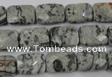 CPT152 15.5 inches 10*14mm faceted rectangle grey picture jasper beads