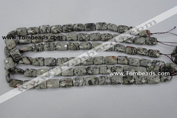 CPT152 15.5 inches 10*14mm faceted rectangle grey picture jasper beads