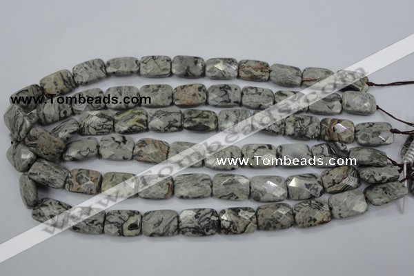 CPT154 15.5 inches 13*18mm faceted rectangle grey picture jasper beads