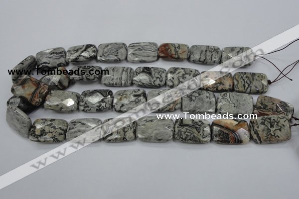CPT156 15.5 inches 18*25mm faceted rectangle grey picture jasper beads