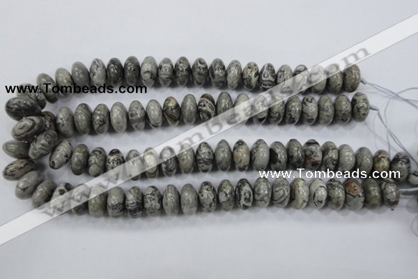 CPT160 15.5 inches 9*16mm rondelle grey picture jasper beads