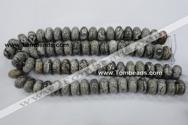 CPT161 15.5 inches 10*18mm rondelle grey picture jasper beads