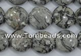 CPT165 15.5 inches 16mm flat round grey picture jasper beads