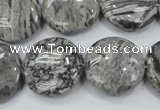 CPT167 15.5 inches 20mm flat round grey picture jasper beads