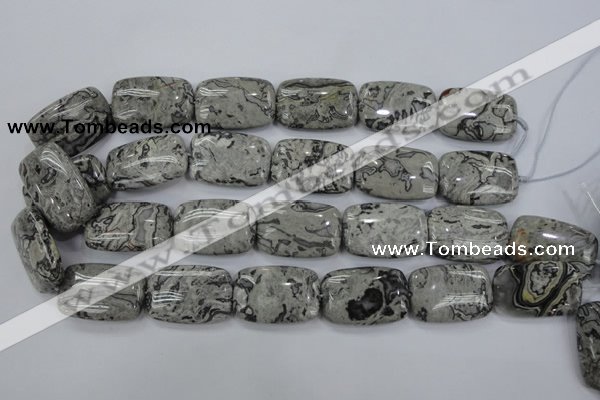 CPT182 15.5 inches 20*30mm rectangle grey picture jasper beads