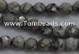 CPT186 15.5 inches 4mm faceted round grey picture jasper beads