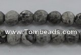 CPT187 15.5 inches 6mm faceted round grey picture jasper beads