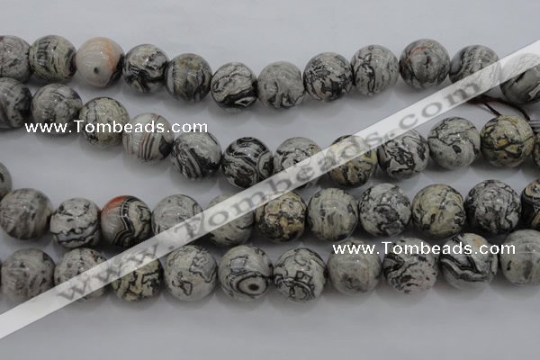 CPT190 15.5 inches 14mm round grey picture jasper beads wholesale