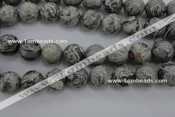 CPT192 15.5 inches 18mm round grey picture jasper beads wholesale