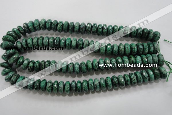 CPT224 15.5 inches 7*15mm faceted rondelle green picture jasper beads