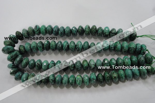 CPT225 15.5 inches 9*16mm faceted rondelle green picture jasper beads