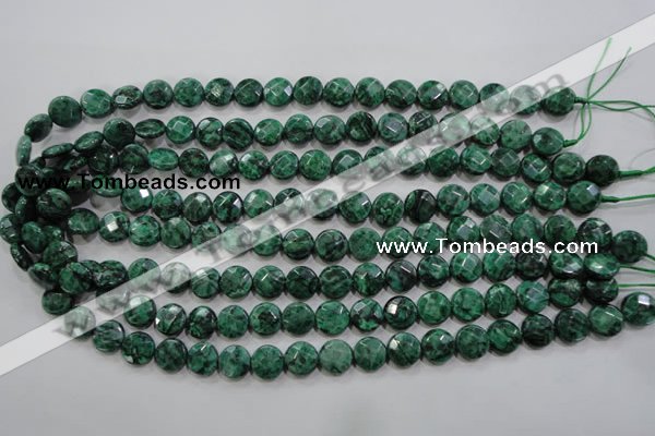 CPT231 15.5 inches 10mm faceted coin green picture jasper beads