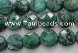 CPT232 15.5 inches 12mm faceted coin green picture jasper beads