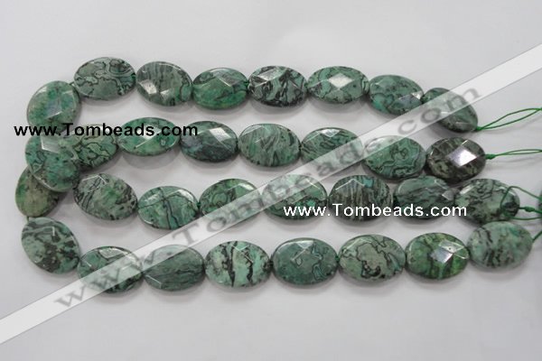 CPT241 15.5 inches 18*25mm faceted oval green picture jasper beads