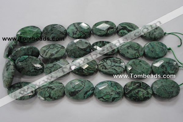 CPT243 15.5 inches 22*30mm faceted oval green picture jasper beads