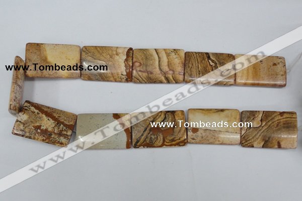 CPT265 15.5 inches 25*35mm flat tube picture jasper beads wholesale