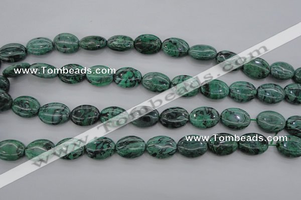 CPT319 15.5 inches 12*16mm oval green picture jasper beads