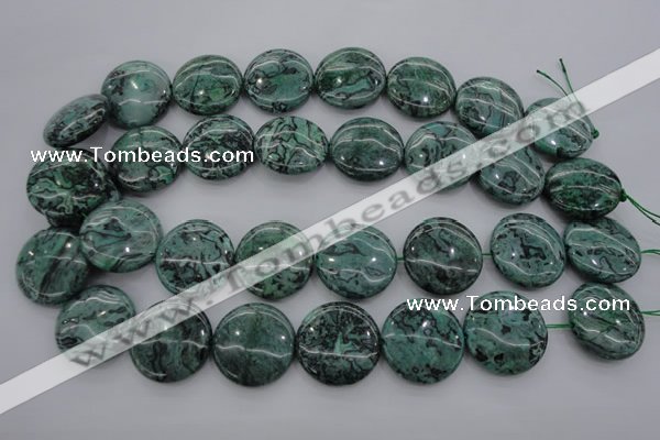 CPT332 15.5 inches 25mm flat round green picture jasper beads