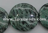 CPT333 15.5 inches 30mm flat round green picture jasper beads