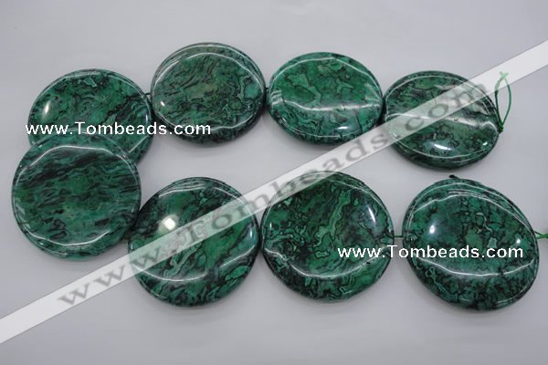 CPT335 15.5 inches 52mm flat round green picture jasper beads