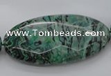 CPT341 15.5 inches 25*50mm faceted oval green picture jasper beads