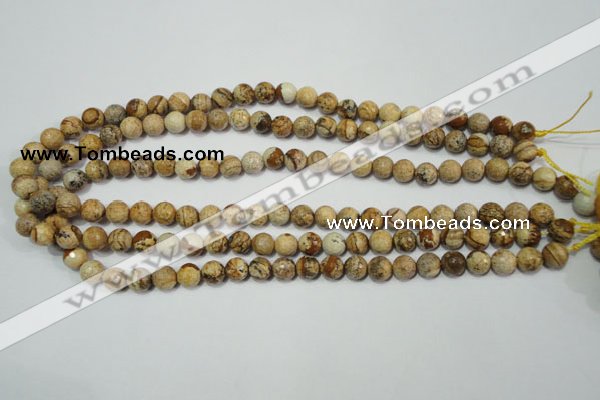 CPT502 15.5 inches 8mm faceted round picture jasper beads wholesale