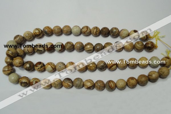 CPT504 15.5 inches 12mm faceted round picture jasper beads wholesale