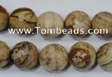 CPT505 15.5 inches 14mm faceted round picture jasper beads wholesale