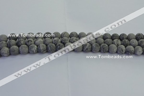 CPT572 15.5 inches 8mm round matte grey picture jasper beads