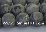 CPT574 15.5 inches 12mm round matte grey picture jasper beads