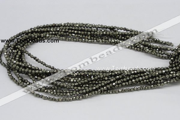 CPY03 16 inches 4mm faceted round pyrite gemstone beads wholesale
