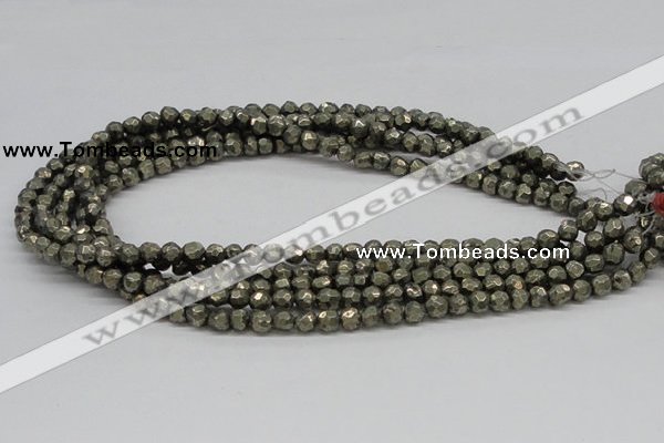 CPY04 16 inches 6mm faceted round pyrite gemstone beads wholesale