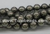 CPY06 16 inches 8mm round pyrite gemstone beads wholesale