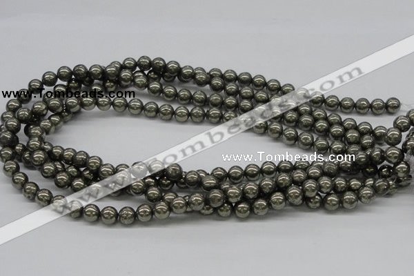 CPY06 16 inches 8mm round pyrite gemstone beads wholesale