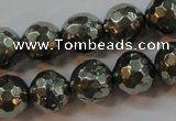 CPY107 15.5 inches 8mm faceted round pyrite gemstone beads wholesale