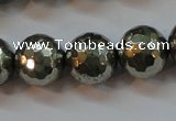 CPY108 15.5 inches 10mm faceted round pyrite gemstone beads wholesale