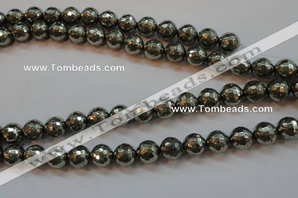 CPY108 15.5 inches 10mm faceted round pyrite gemstone beads wholesale