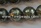 CPY109 15.5 inches 12mm faceted round pyrite gemstone beads wholesale