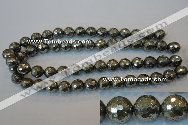 CPY111 15.5 inches 16mm faceted round pyrite gemstone beads wholesale